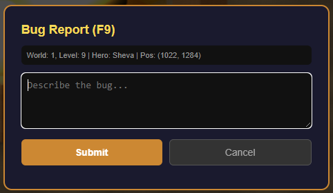 In-game bug reporter (F9)